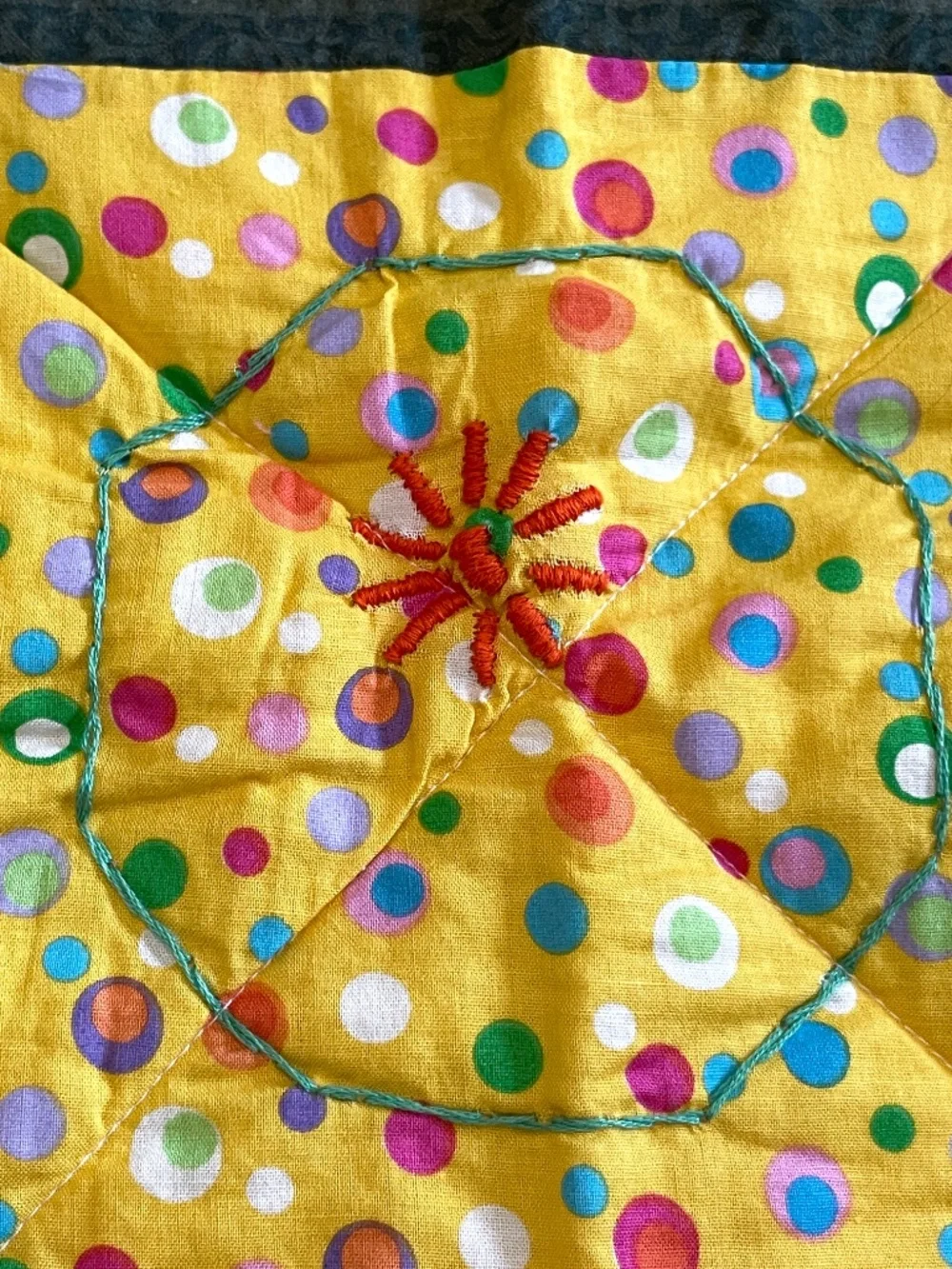 Handmade Quilt Whimsical Colorful Hand Embroidered Lap Child
